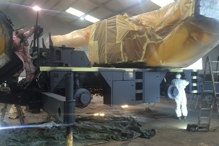 ONE OF OUR PAINTING TEAMS BUSY PAINTING A LIEBHERR ALL TERRAIN CRANE